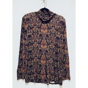 Soft Surroundings Top Womens Medium Neutral Floral Chloe Turtleneck Academia